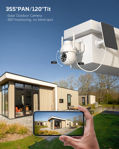 2.4GHz Wi-Fi Solar Camera Outdoor Wireless 2K PTZ Security Cameras with AI Motion Detection