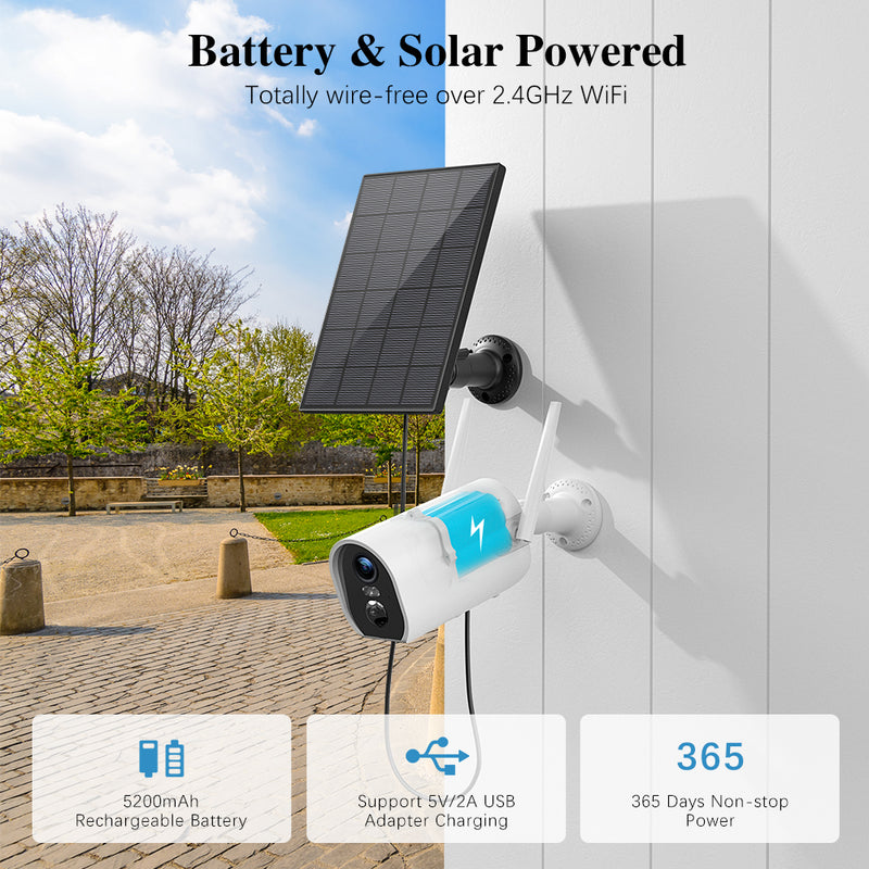 Cococam 2K 3MP Security Camera with 5200mAh Rechargeable Battery and Solar panel