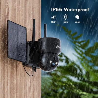 Solar Security Camera 1080P PTZ Camera Outdoor Wireless with PIR Detection